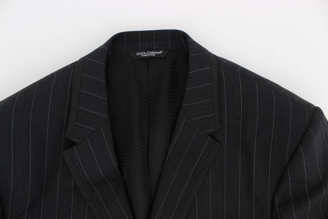 Upgrade your attire with Dolce & Gabbana's gray striped wool blazer jacket