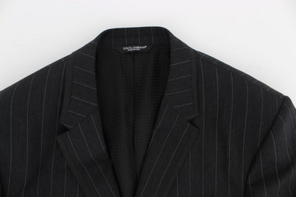 Upgrade your attire with Dolce & Gabbana's gray striped wool blazer jacket