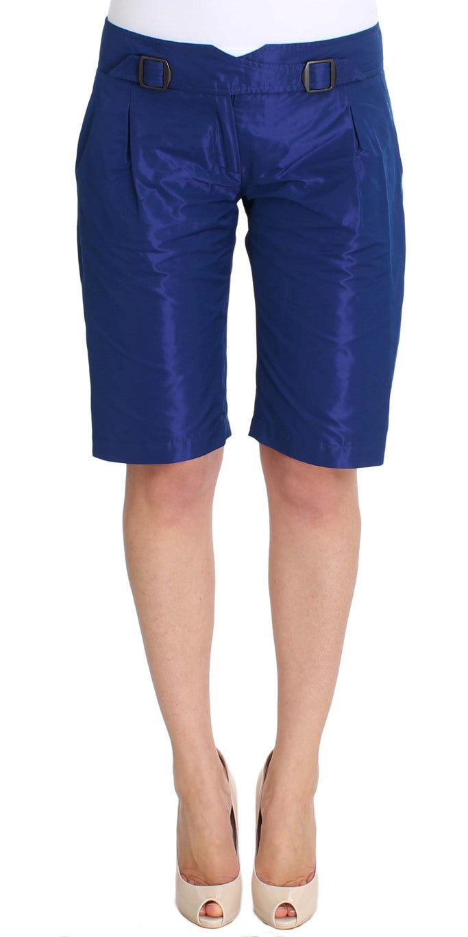 Ermanno Scervino Chic Blue Mid Waist Shorts with Distressed Detailing