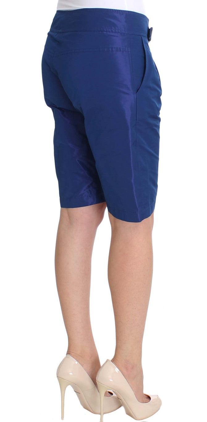 Ermanno Scervino Chic Blue Mid Waist Shorts with Frayed Hem detail