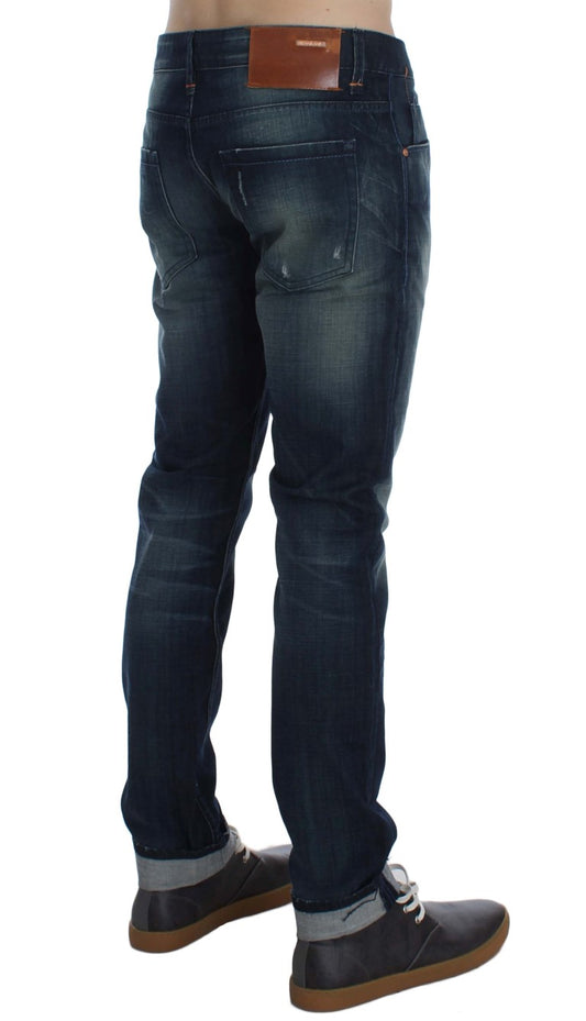 Italian-crafted 100% cotton Acht Sleek Slim Fit Denim Jeans in blue wash