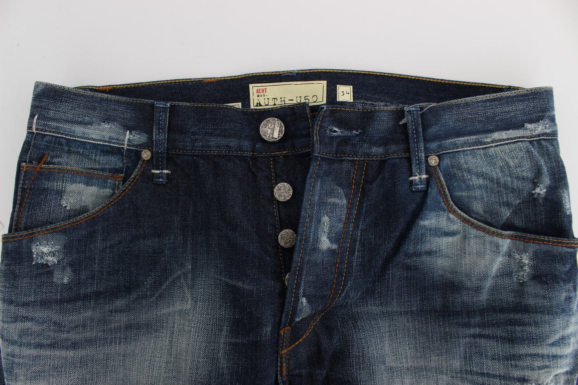 Acht Regular Fit Blue Wash Jeans with subtle logo detailing