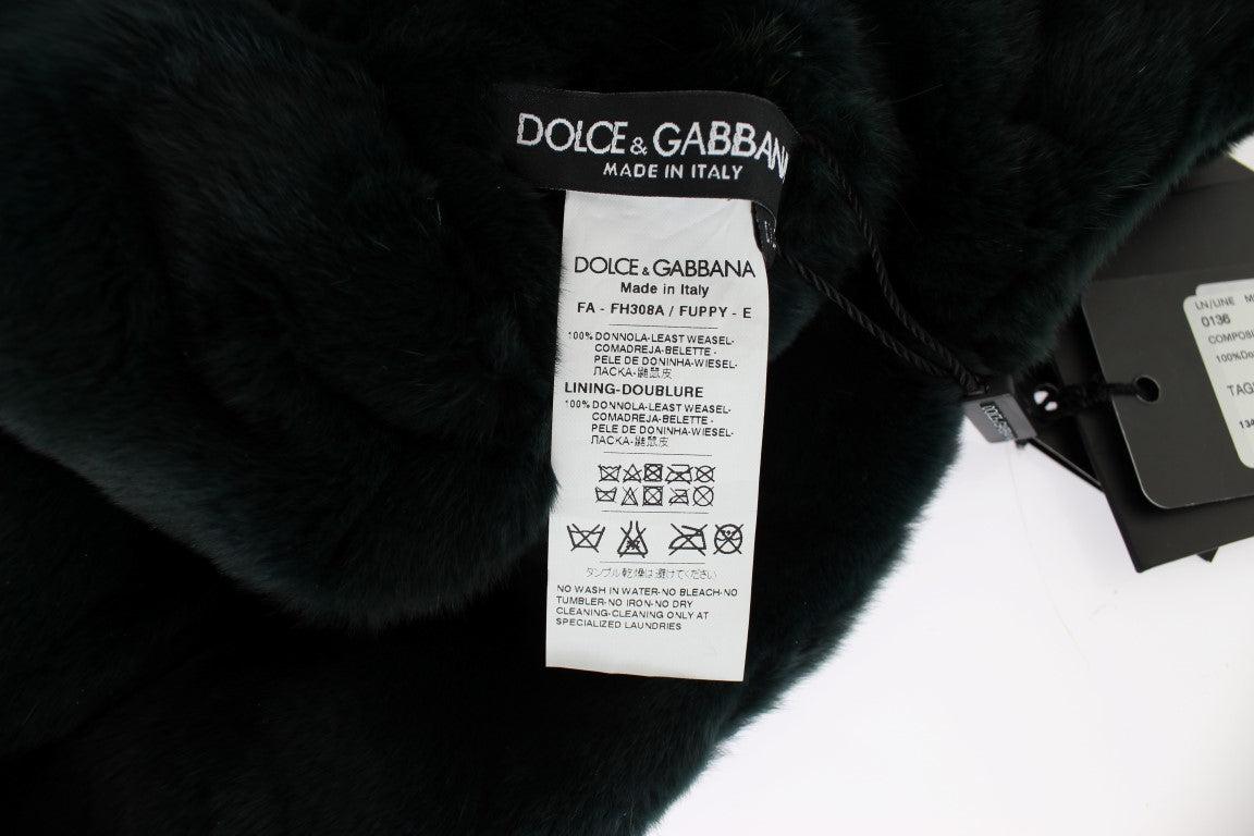 Dolce & Gabbana Green Fur Hooded Scarf