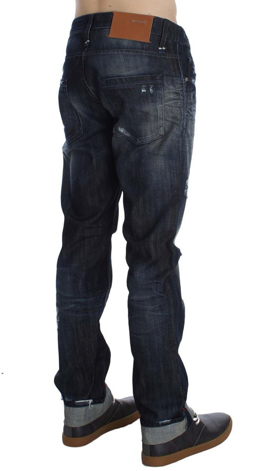 Exquisite Regular Straight Fit Blue Jeans with Italian craftsmanship and iconic Acht logo details
