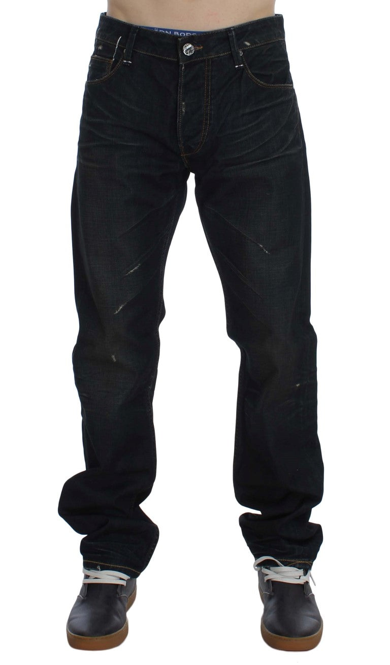  Acht Elegant Straight Fit Dark Blue Jeans with discreet logo details 