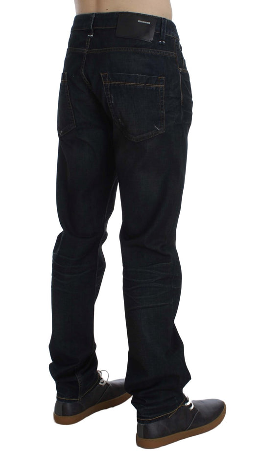 Dark blue straight fit jeans with stylish button fly closure Luxury Italian craftsmanship 