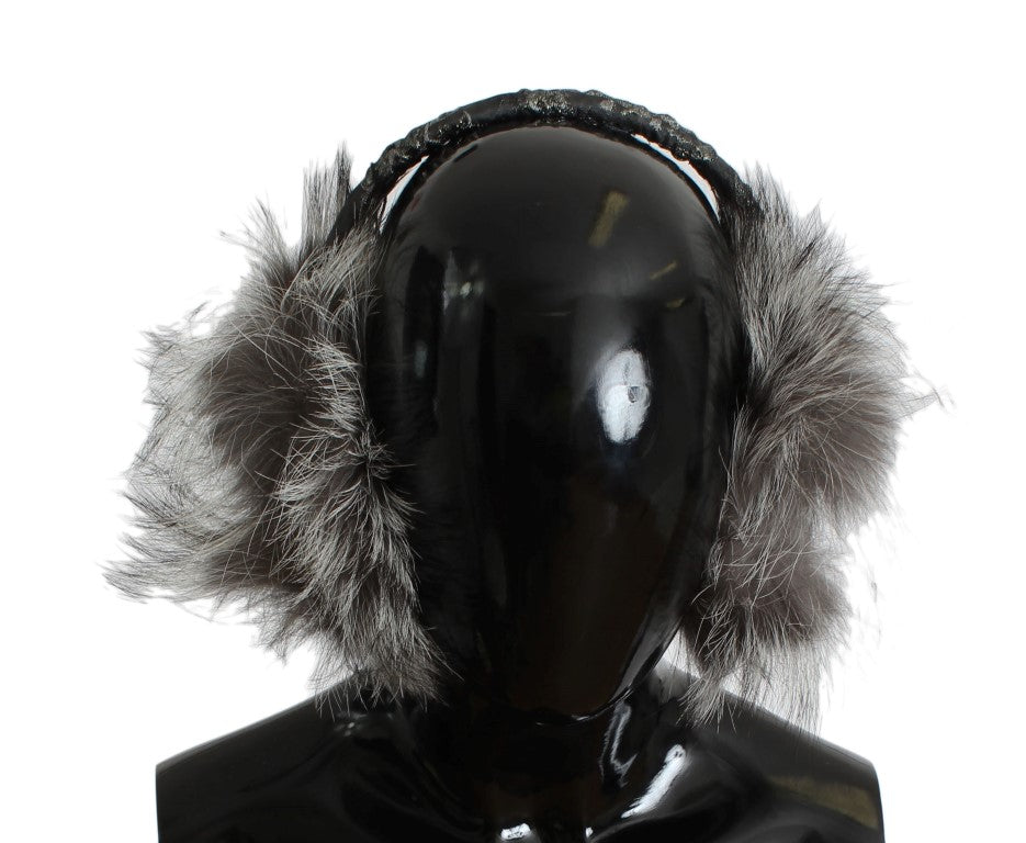 Luxurious ear muffs adorned with shimmering clear and gray crystals