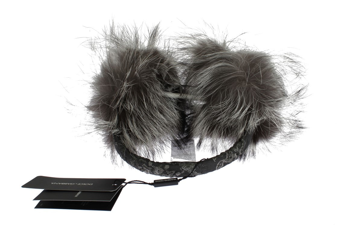 Plush gray fox fur ear muffs with timeless glamour and Italian craftsmanship