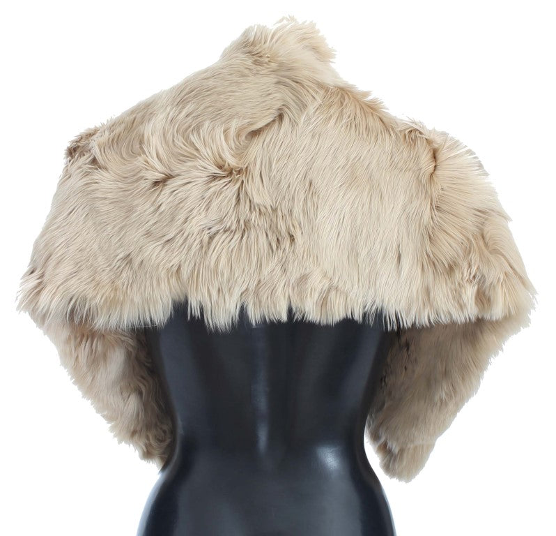 Elegant Beige Shoulder Collar Wrap with Logo Details from Dolce & Gabbana