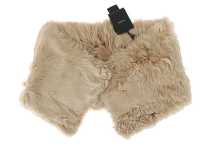 Exquisite Beige Alpaca Fur Shoulder Wrap with Two Elegant Buttons