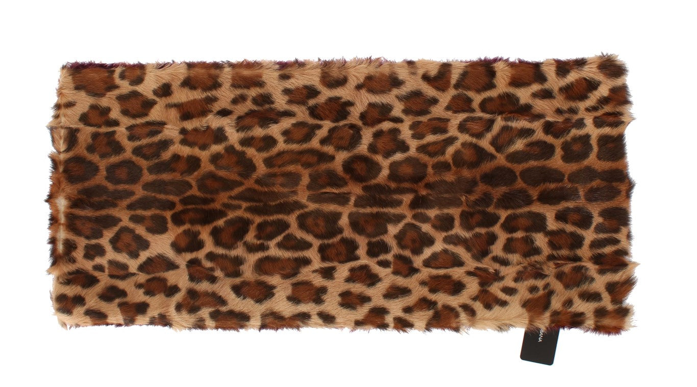 Sophisticated Purple Leopard Print Lambskin Fur Scarf