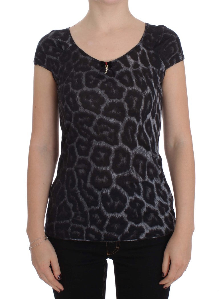 Chic gray leopard print top by Just Cavalli, made of 100% modal