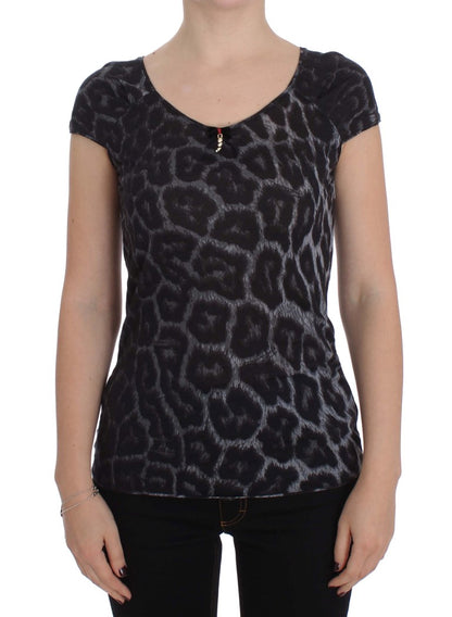 Chic gray leopard print top by Just Cavalli, made of 100% modal