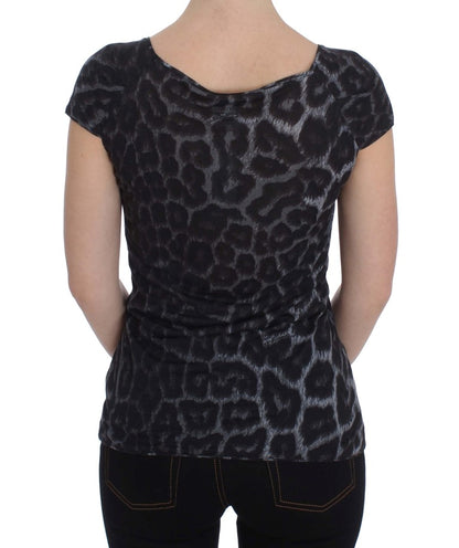 Soft and silky gray modal top by Cavalli, featuring a wild leopard print