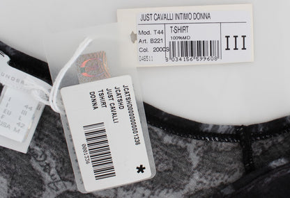 Soft and comfortable modal top by Cavalli, in a chic gray leopard print