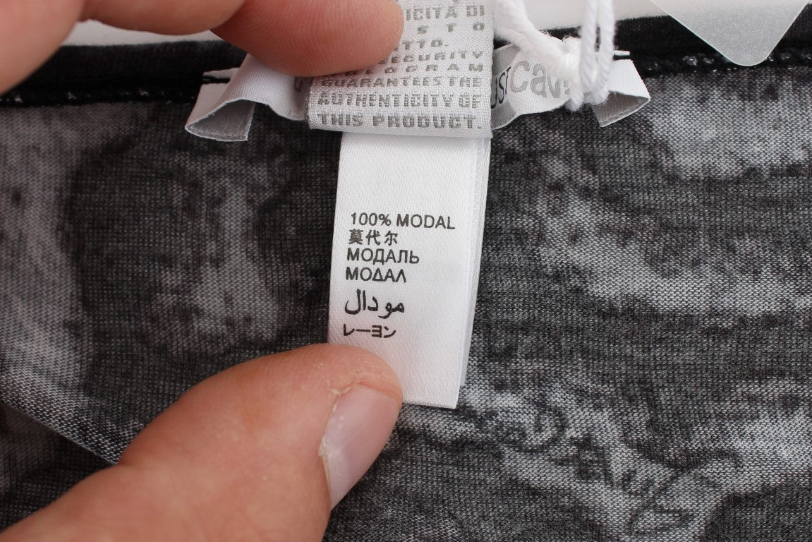 Luxurious and stylish modal top by Cavalli, in a sultry gray leopard print