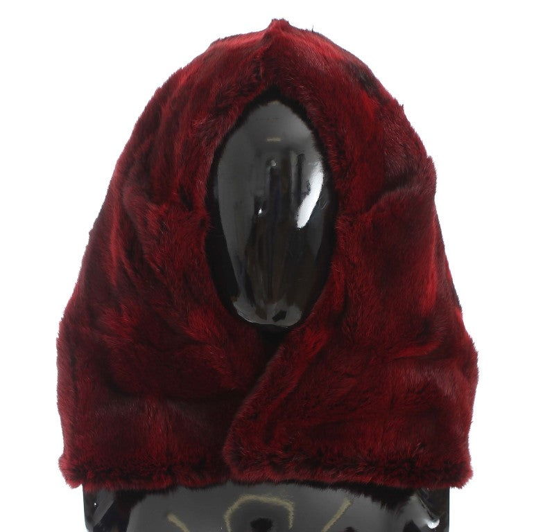 Sumptuous 100% hamster fur burgundy hooded scarf wrap by Dolce & Gabbana