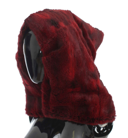 Luxurious bordeaux fur hooded scarf wrap with snap button closure