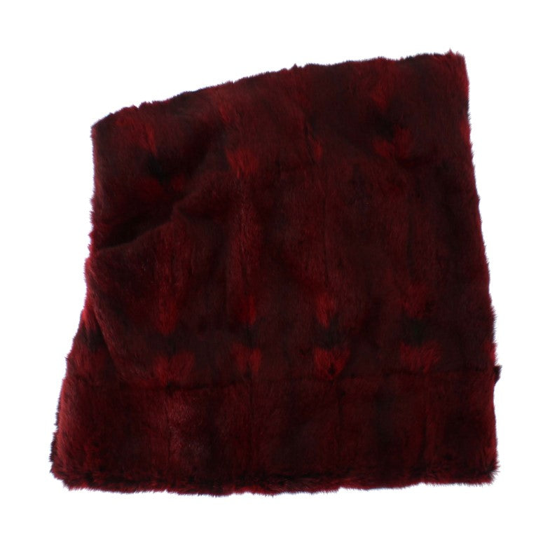 High-end glamour bordeaux fur hooded scarf wrap made in Italy