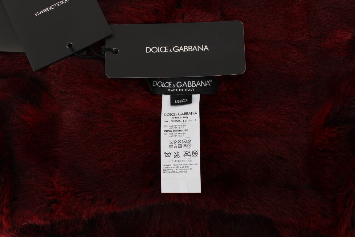 Stunning Dolce & Gabbana bordeaux fur hooded scarf wrap with logo details