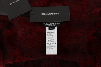 Stunning Dolce & Gabbana bordeaux fur hooded scarf wrap with logo details