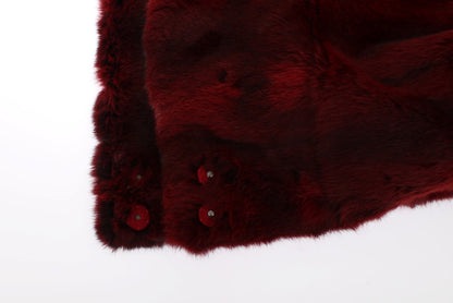 One size burgundy fur hooded scarf wrap made in Italy by Dolce & Gabbana