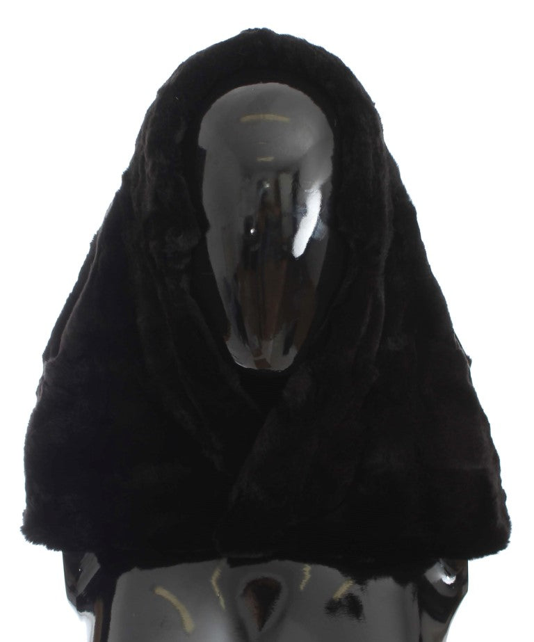 Dolce & Gabbana Black Fur Hooded Scarf