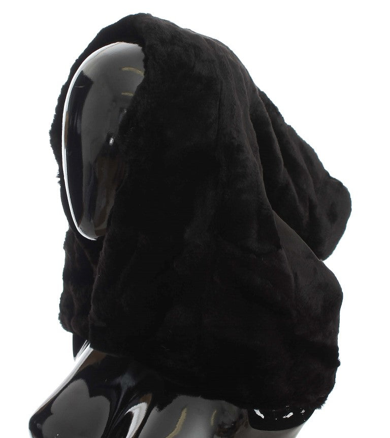 Dolce & Gabbana Black Fur Hooded Scarf
