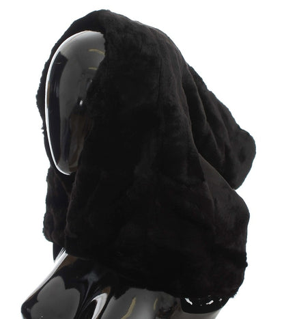 Luxurious black weasel fur hooded scarf wrap by Dolce & Gabbana