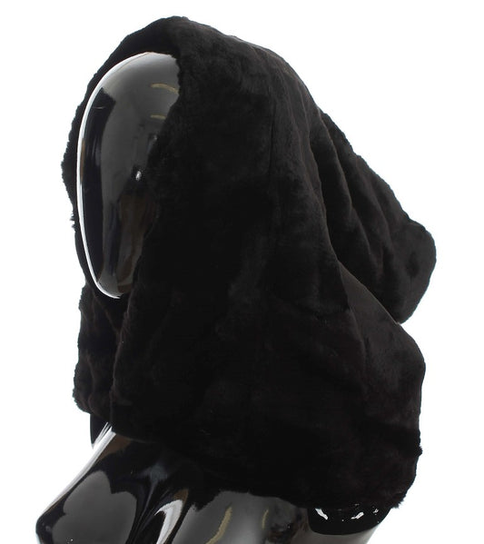 Luxurious black weasel fur hooded scarf wrap by Dolce & Gabbana
