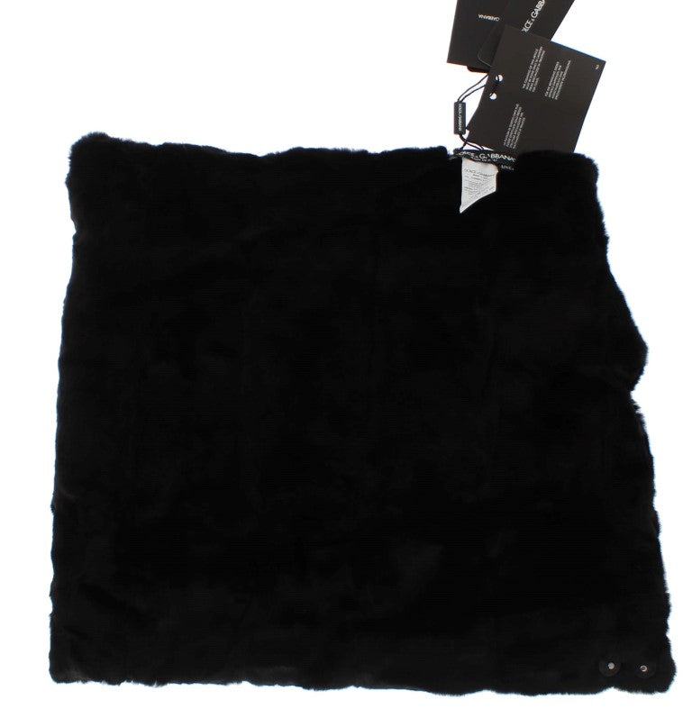 Dolce & Gabbana Black Fur Hooded Scarf