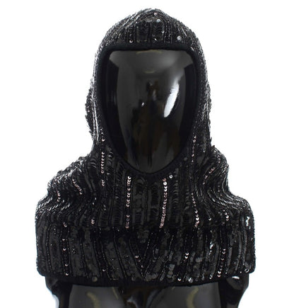 Dolce & Gabbana Elegant Black Sequined Hooded Scarf Wrap for stylish winter fashion