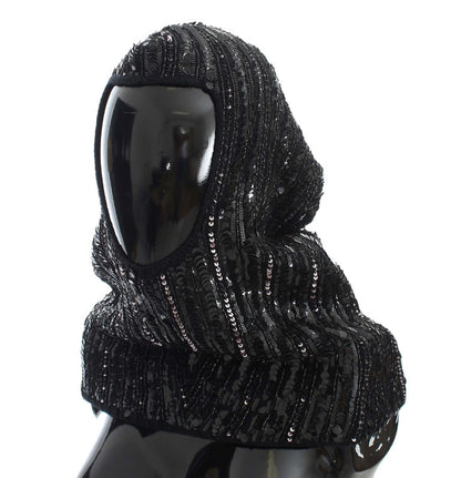 Dolce & Gabbana Elegant Black Sequined Hooded Scarf Wrap for Women