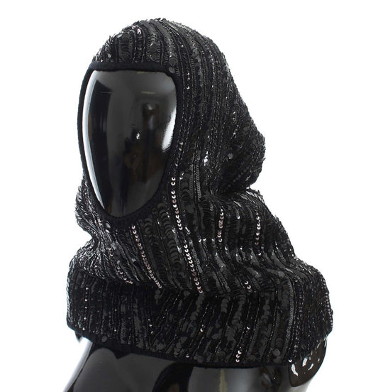 Dolce & Gabbana Elegant Black Sequined Hooded Scarf Wrap for Women
