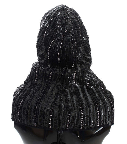 Dolce & Gabbana Elegant Black Sequined Hooded Scarf Wrap for stylish winter fashion