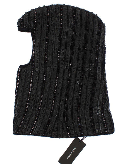 Dolce & Gabbana Elegant Black Sequined Hooded Scarf Wrap with Sparkling Details