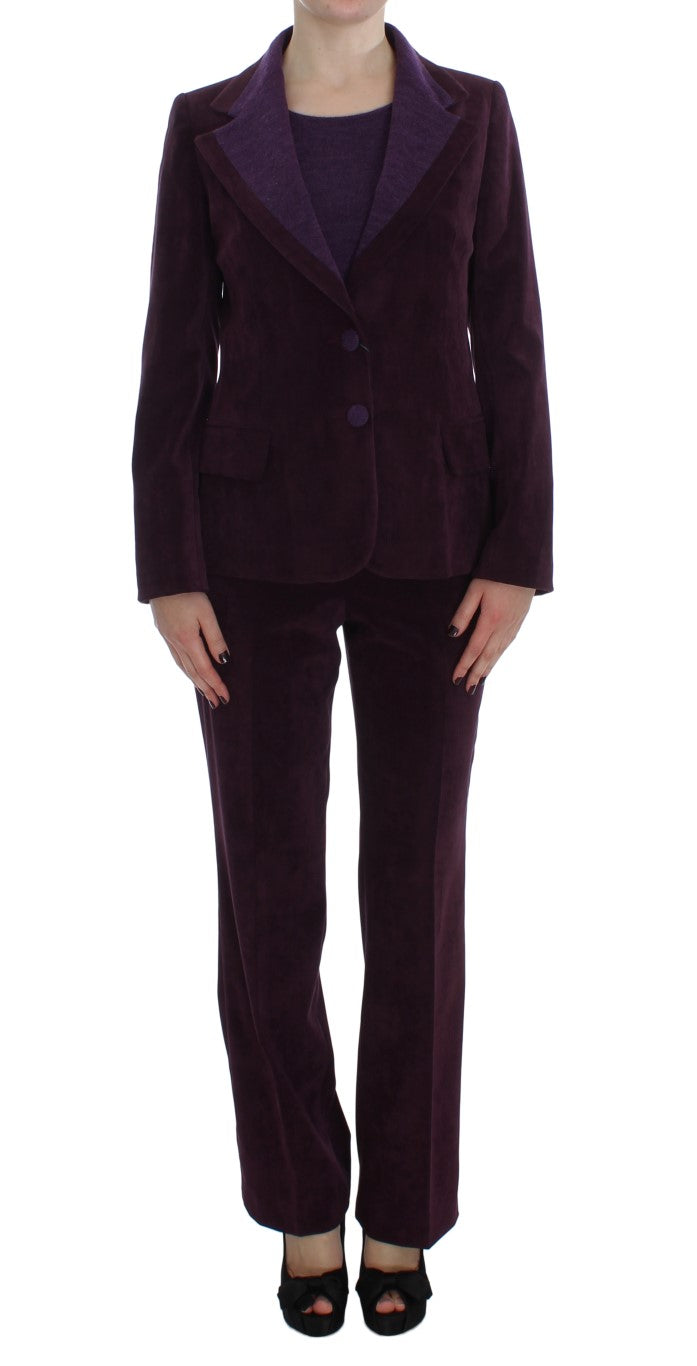 BENCIVENGA Elegant Purple Wool Blend Three Piece Suit Set blazer with two-button closure, single breasted