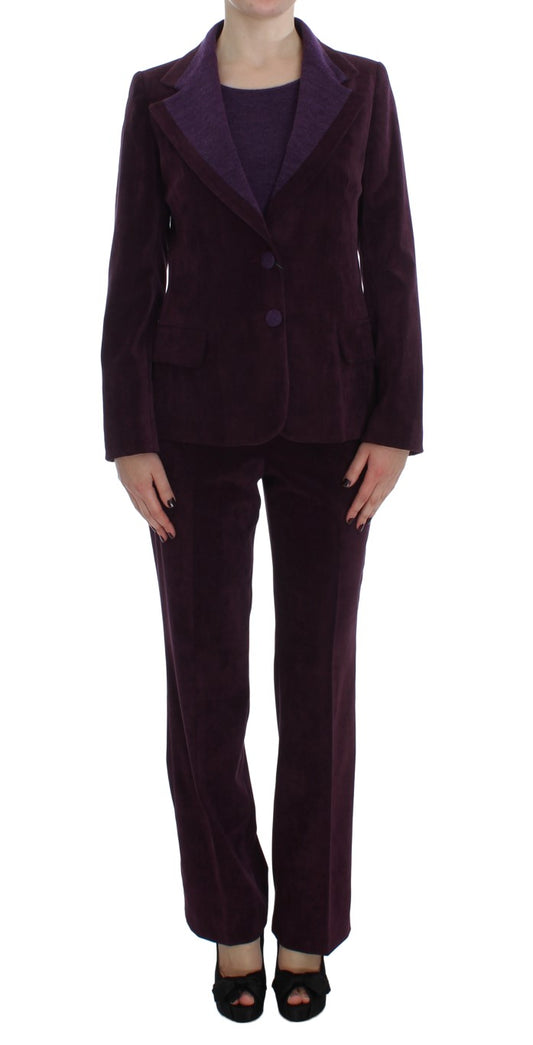 BENCIVENGA Elegant Purple Wool Blend Three Piece Suit Set blazer with two-button closure, single breasted