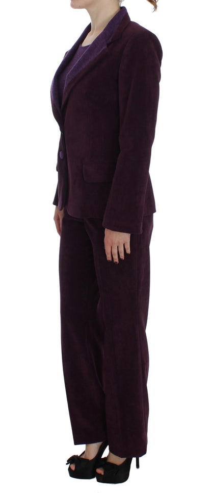 Stylish purple pants with side zipper closure and premium wool blend material