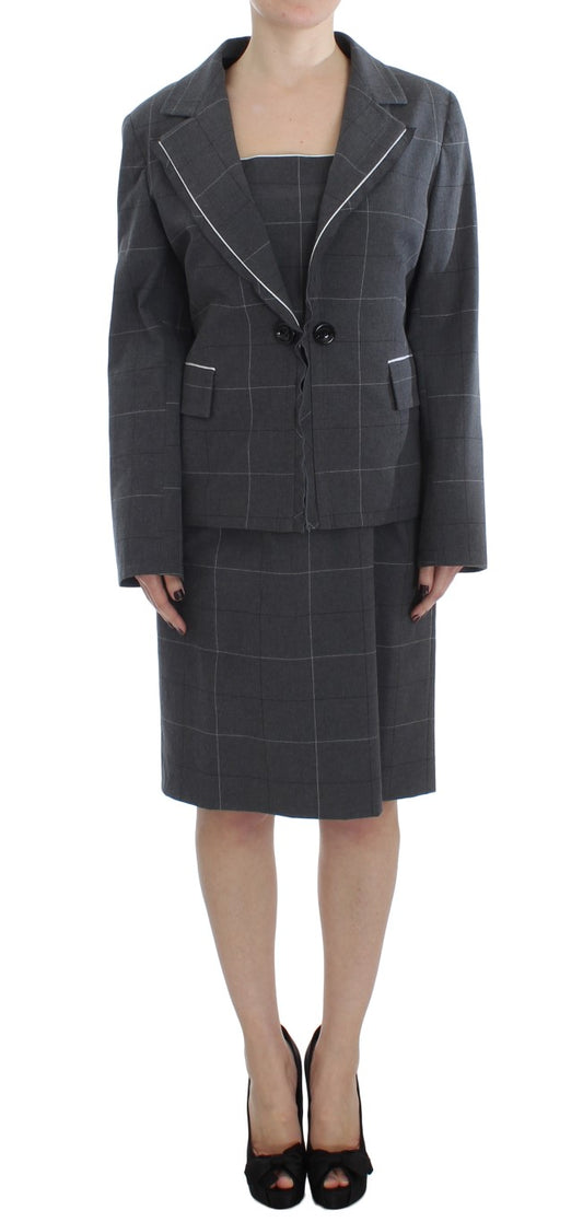 Exude elegance with this stunning BENCIVENGA dress and blazer suit set, featuring a beautifully tailored knee-length sheath dress paired with a matching blazer crafted with a sophisticated gray checkered pattern