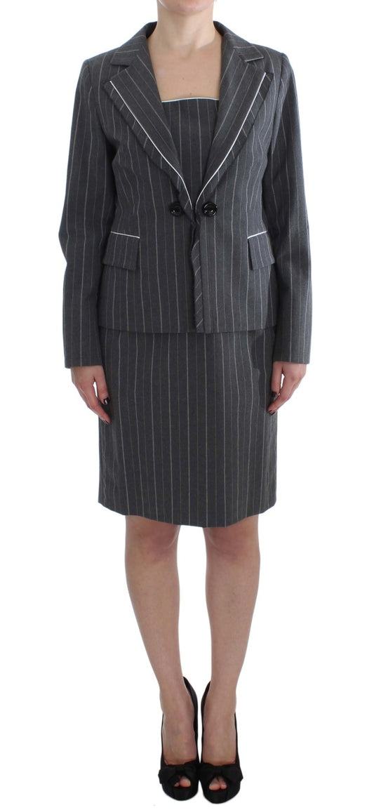 Exude elegance with BENCIVENGA gray striped dress and blazer set