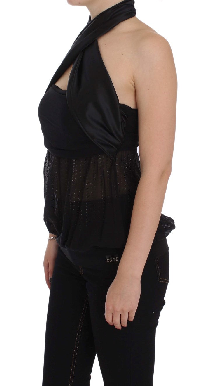 Chic black wrap top blouse from Exte, perfect for evening parties