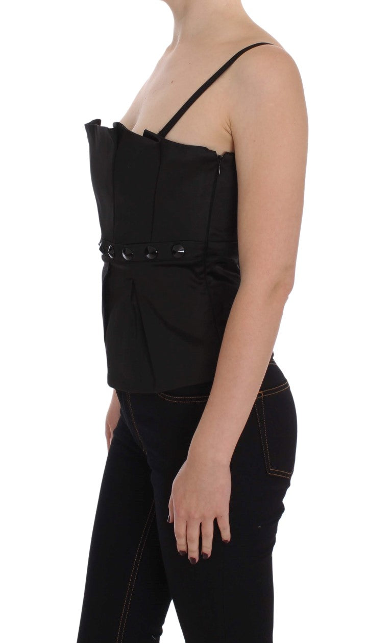 Exte cami top in chic black hue and subtle logo detailing