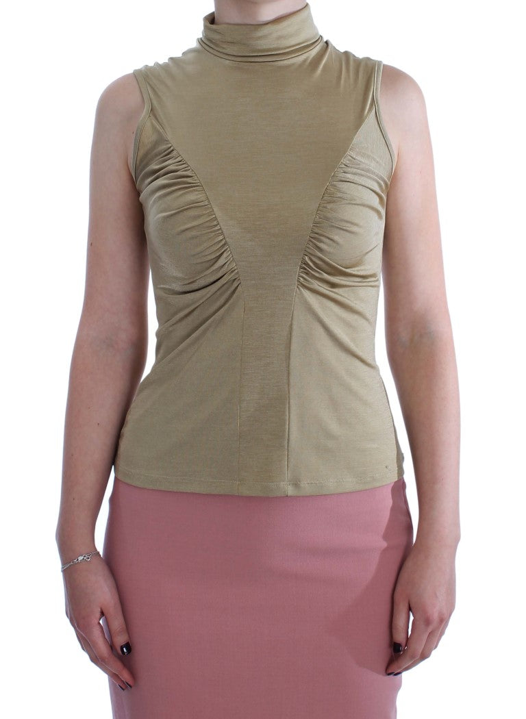 Exte Glamorous Gold Turtleneck Vest Top in luxurious gold color with subtle logo embellishments