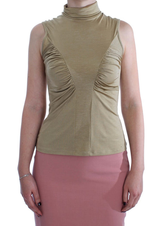 Exte Glamorous Gold Turtleneck Vest Top in luxurious gold color with subtle logo embellishments