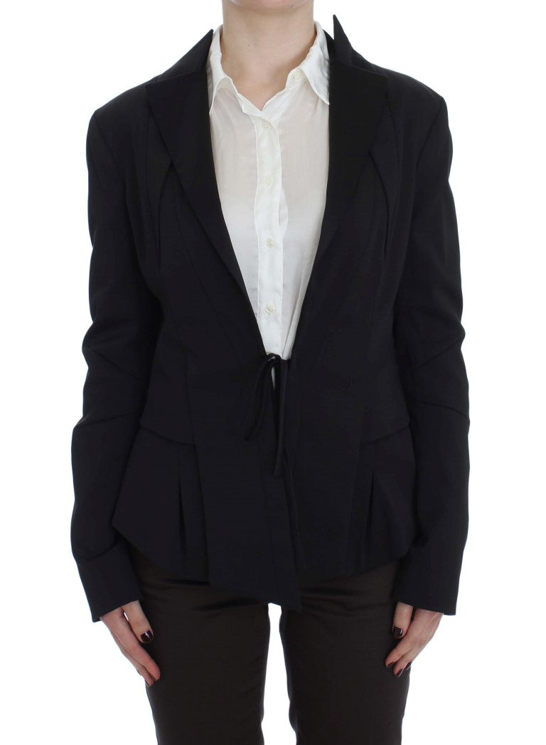 Exte Elegant Black Stretch Blazer Jacket with Waist Strap Closure