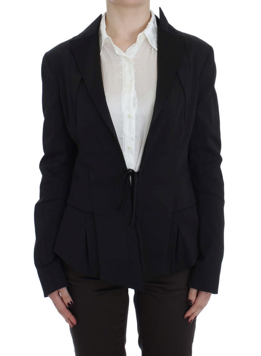 Exte Elegant Black Stretch Blazer Jacket with Waist Strap Closure