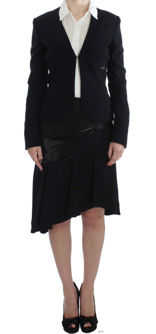 Exte Elegant Two-Piece Skirt Suit in Black & Blue 