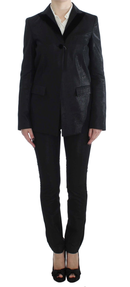 Exte Elegant Three-Piece Black Pants Suit with one-button closure blazer