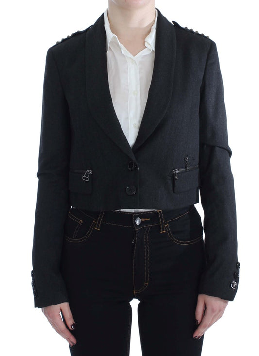 Exte Elegant Gray Gold-Buttoned Blazer Jacket with Two Button Closure